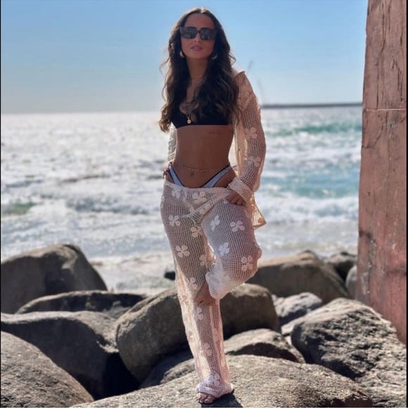 🦋 Bloggers Favorite 🦋 NWT Zara Floral Crochet Top & Pants Set Size L - Picture 5 of 16